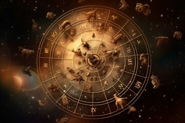 Zodiac symbols against a background of stars. Generative AI