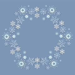 Fototapeta na wymiar Set of white snowflakes on a blue background