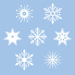 Fototapeta na wymiar Set of white snowflakes on a blue background