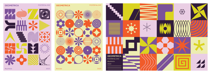 Fototapeta na wymiar Set of abstract geometric colorful vector posters and covers with trendy patterns and shapes.
