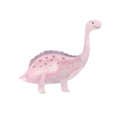 illustration with dinosaurs drawn in watercolor, picture of prehistoric creatures hand drawn