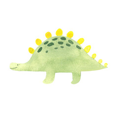 illustration with dinosaurs drawn in watercolor, picture of prehistoric creatures hand drawn