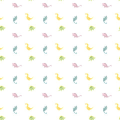 pattern with dinosaurs drawn in watercolor, picture of prehistoric creatures drawn by hand