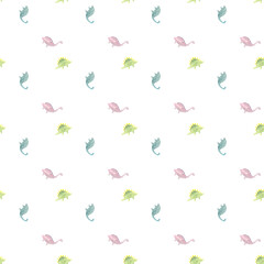 pattern with dinosaurs drawn in watercolor, picture of prehistoric creatures drawn by hand