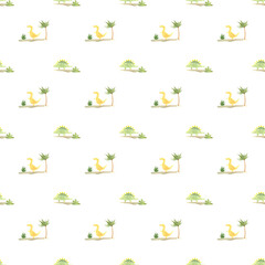 pattern with dinosaurs drawn in watercolor, picture of prehistoric creatures drawn by hand