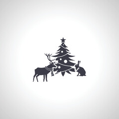 christmas tree with animals near isolated icon on white background