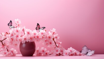 pink flowers with butterfly