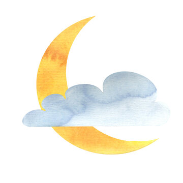 moon month cloud painted watercolor,