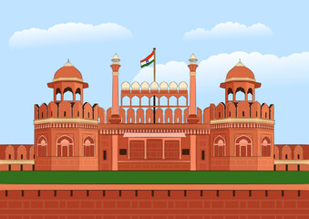 Vector illustration of Red Fort in New Delhi, India. red fort in new delhi, lal qila new delhi, the red fort new delhi, lalkila new delhi, red fort new delhi india, new delhi ka lal kila.
 - obrazy, fototapety, plakaty