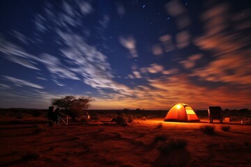 Fototapeta na wymiar night camping in the desert in South Australia. Generative AI
