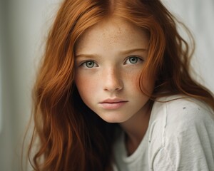 Naklejka premium Portrait of a beautiful red-haired girl