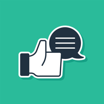 Blue Consumer or customer product rating icon isolated on green background. Vector