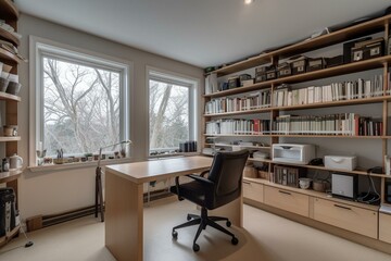Office space on upper level of residence. Generative AI