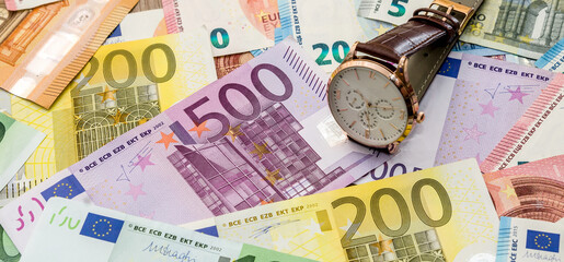 economy finance theme EU European money, different euro bills