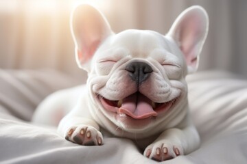 Portrait of cheerful healthy French Bulldog sleeping on sofa daytime - Powered by Adobe