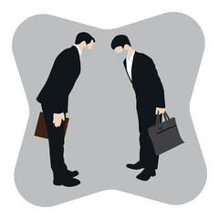 businessmen with briefcases greeting each other by a bow at meeting vector