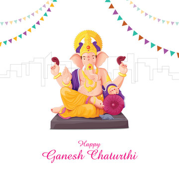 Happy Ganesh Chaturthi festival of India greeting card. Vector illustration of Lord Ganesha for Ganesh Chaturthi with background.