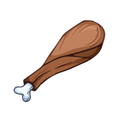 Chicken leg soy sauced cooked meat vector illustration outlined isolated on square white background. Simple flat cartoon art styled drawing.