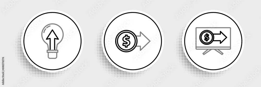 Wall mural set line monitor with dollar, light bulb and coin money symbol icon. vector