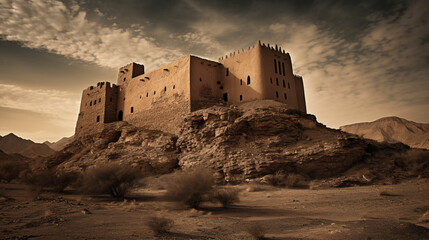 Obraz premium Desert Fortress on Rocky Outcrop at Dusk
