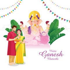 Obraz na płótnie Canvas Happy Ganesh Chaturthi festival of India greeting card. Vector illustration of Lord Ganesha for Ganesh Chaturthi with background.