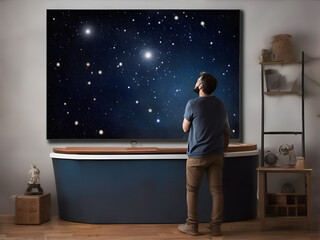 Astronomer gazing at the night sky filled with stars and galaxies. AI Generated