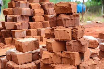 stack of dried mudbricks ready for construction