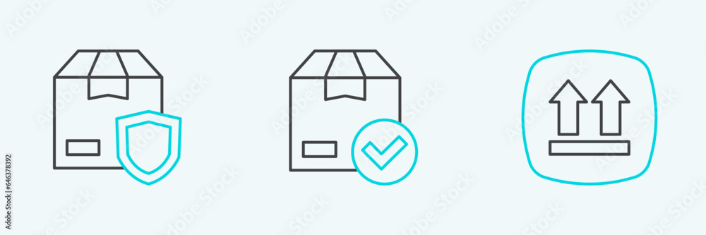 Canvas Prints Set line This side up, Delivery security with shield and ackage box check mark icon. Vector