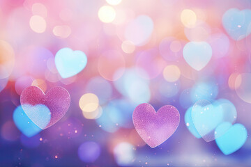 Fototapeta premium Valentine abstract bokeh background in soft colours , heart bokeh 