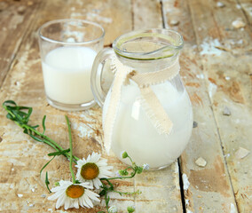 organic milk in a jug on the table