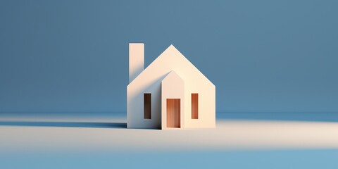 Obraz na płótnie Canvas Minimalist model of a house on the blue background, copy space