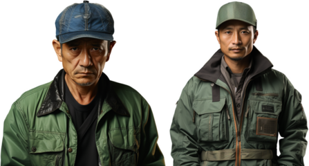 Chinese workers in green overalls, generative ai