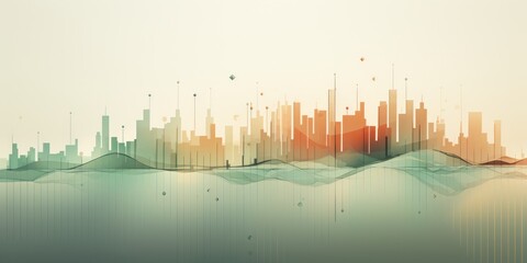 Abstract city skyline in the style of aquamarine and amber
