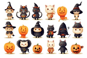 Cute Halloween Characters Clip art isolated on white background Generative AI