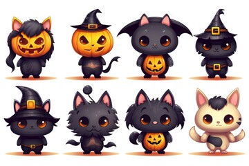 Cute Halloween Characters Clip art isolated on white background Generative AI