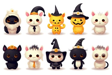 Cute Halloween Characters Clip art isolated on white background Generative AI