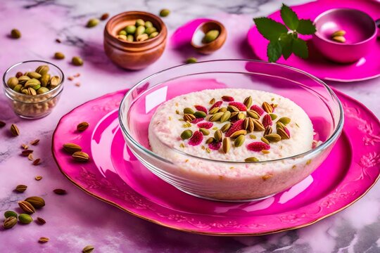 rice pudding garnished with pistachio