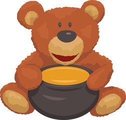 Teddy bear with pot of honey. Vector illustration for children