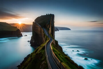 Coastal Road at Sunrise on Cliff Edge