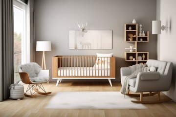 Sleek Scandinavian kids bedroom featuring a minimalist design with a stylish crib