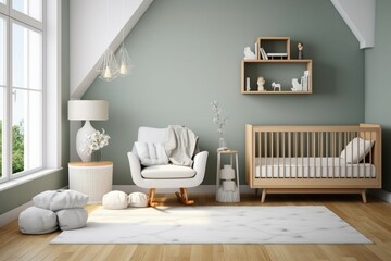 Sleek Scandinavian kids bedroom featuring a minimalist design with a stylish crib