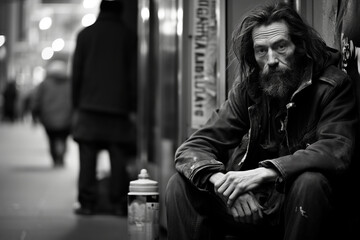homeless man with old clothes. AI generated