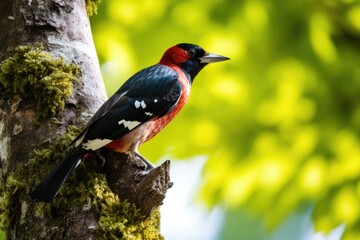 a woodpecker pecking at a tree to find insects