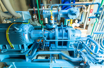 Industrial compressor refrigeration station at manufacturing factory - obrazy, fototapety, plakaty