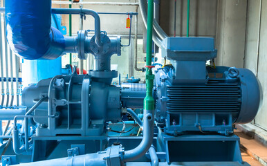Industrial compressor refrigeration station at manufacturing factory