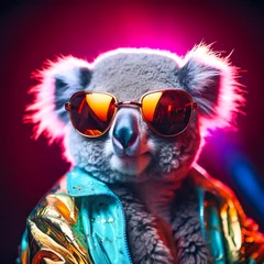 Fototapeten portrait of a koala with sunglasses in neon light © Oleg