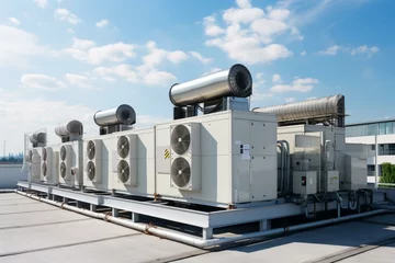Foto op Plexiglas Roof-mounted air conditioning units on industrial buildings. Generative AI © Kael