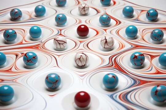marbles forming a maze pattern on a white surface