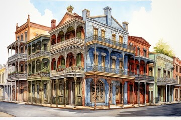 depiction of traditional New Orleans buildings. Generative AI