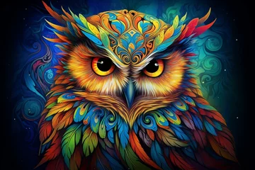 Gordijnen A colorful owl spirit. Generative AI © Raul